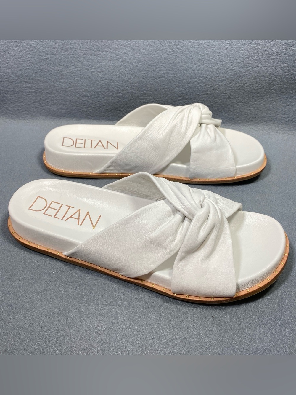 DELTAN Women’s Size 11 Genuine Leather Sandals White Slip On Vacation Beach NWOT